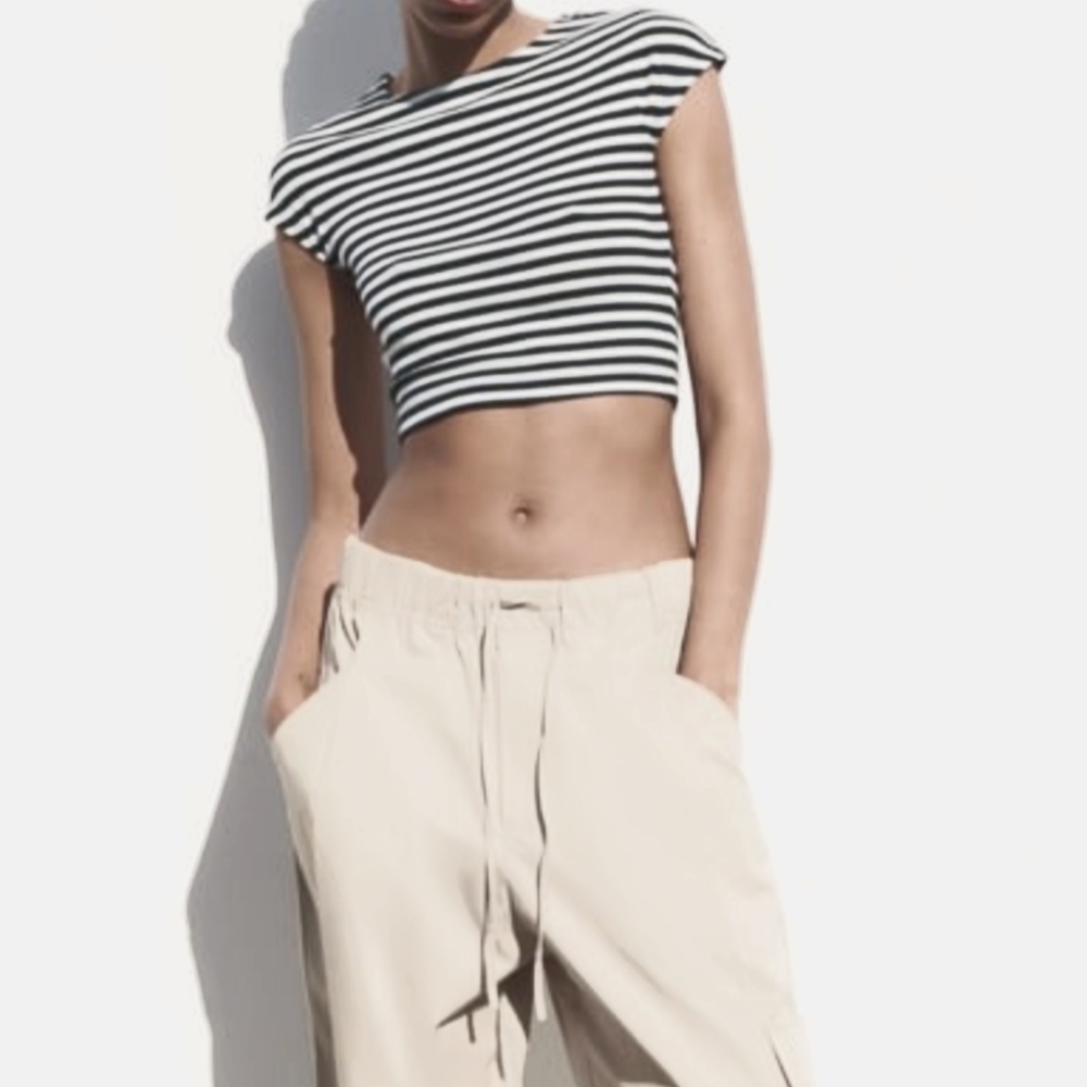 Zara Blue & White striped Crop Top Small